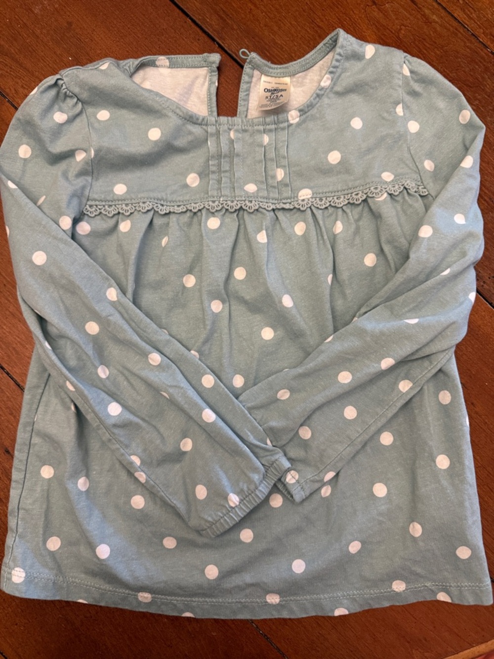 OshKosh B'gosh Light Blue Polka Dot Dress Top with Lace Trim